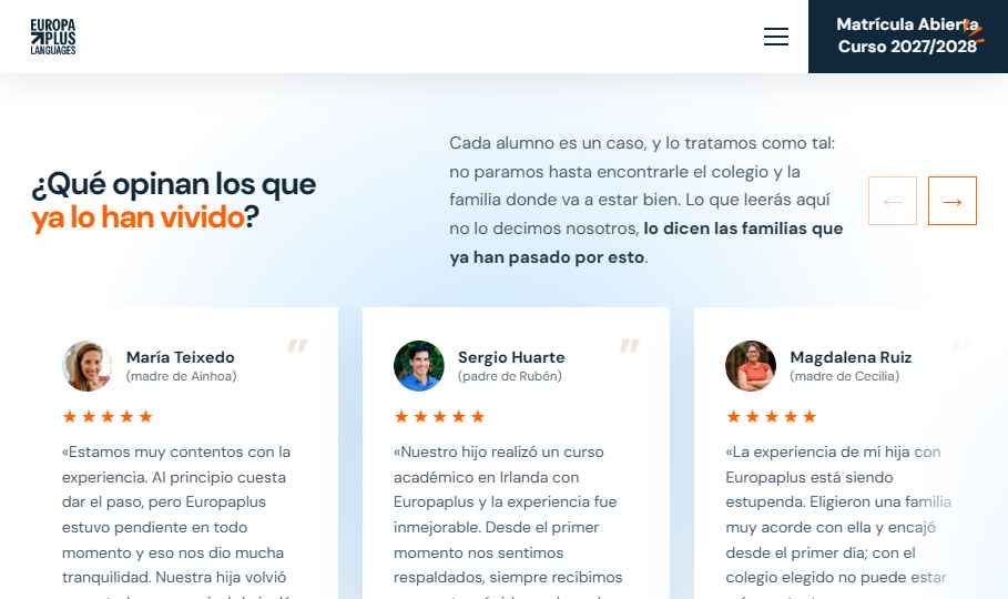 Opiniones de familias con nombre y foto